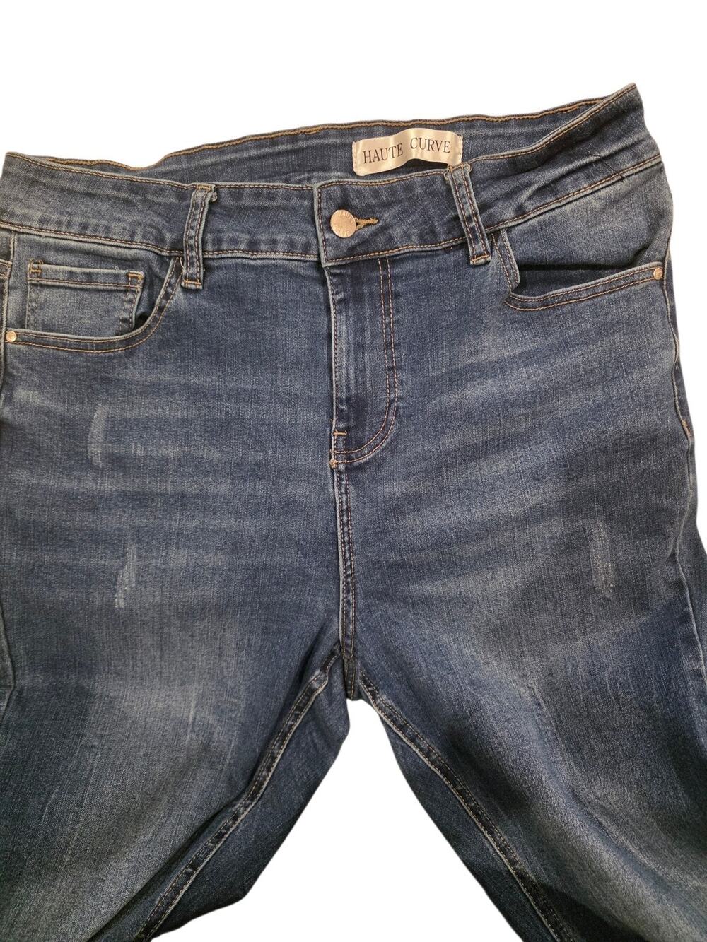 Y2K Haute Curve Skinny Leg Jeans Womens 16 Plus Size Blue Stretch Raw Hem Denim